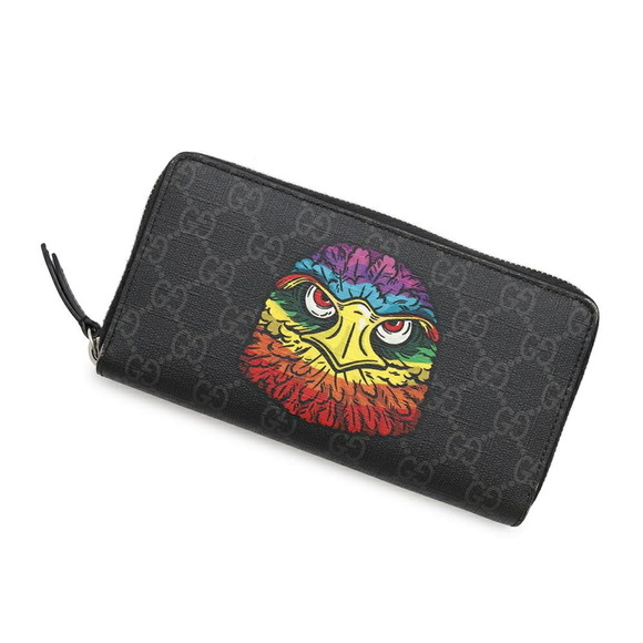 Gucci Long Wallet GG Supreme Eagle Zip Around 451273 GUCCI Men's Round Black - Picture 1 of 10